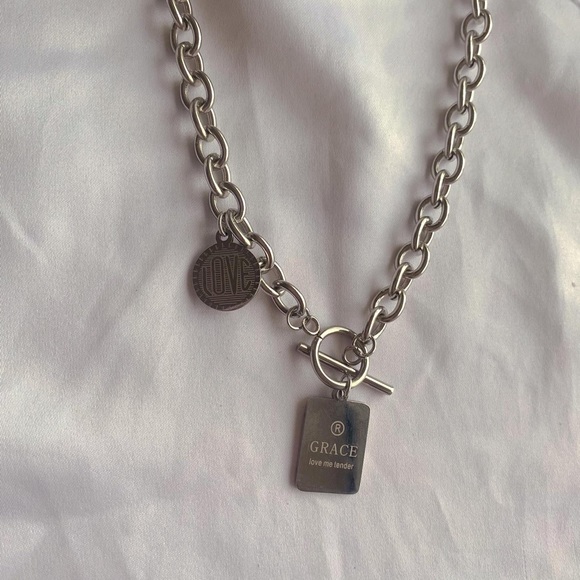 Military Pendant Style Silver Chain Necklace - Picture 2 of 2